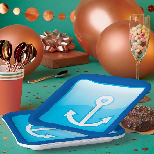 Assiettes En Carton Icône Ancre bleue marine moderne