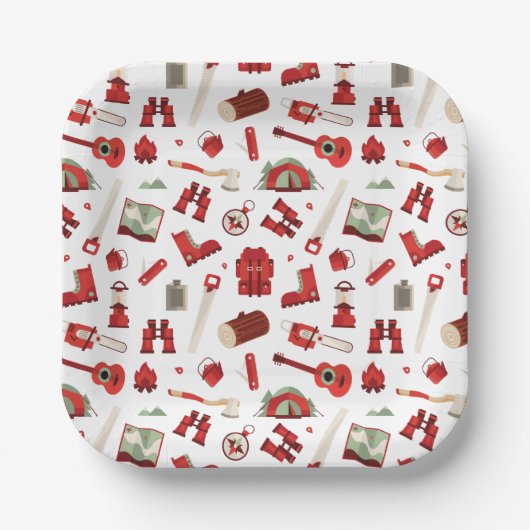 Assiettes En Carton Icônes de camping rustique avec thème d'aventure f (Recto)