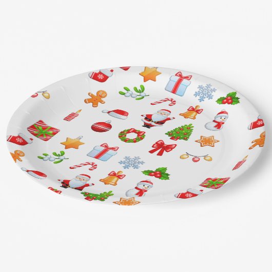 Assiettes En Carton Icônes de Noël doux Design (Angle)