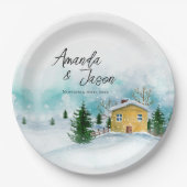 Assiettes En Carton Icy Blue Snowy Paysage Fête de mariage d'hiver (Devant)