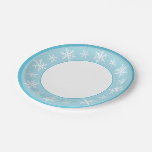 Assiettes En Carton Icy Blue Winter Wonderland Snowflake (Angle)