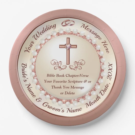 Assiettes En Carton Idées de réception de mariage chrétien, Or Rose (Devant)