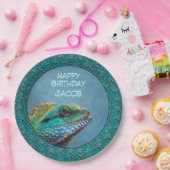 Assiettes En Carton Iguana Joyeux Anniversaire Vert, Bleu, Turquoise (Fête)