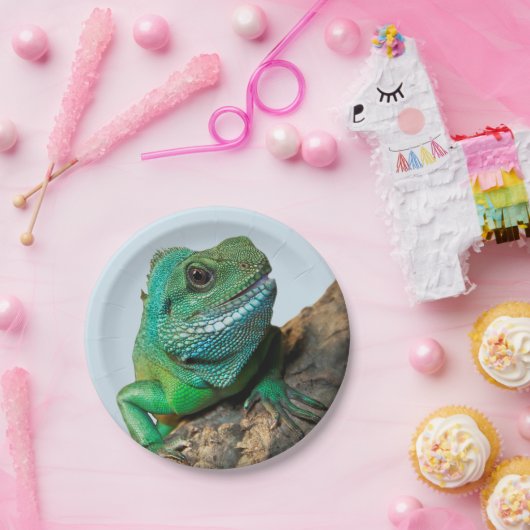 Assiettes En Carton Iguane vert (Fête)