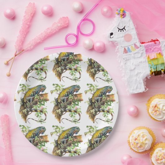 Assiettes En Carton iguane vert (Fête)