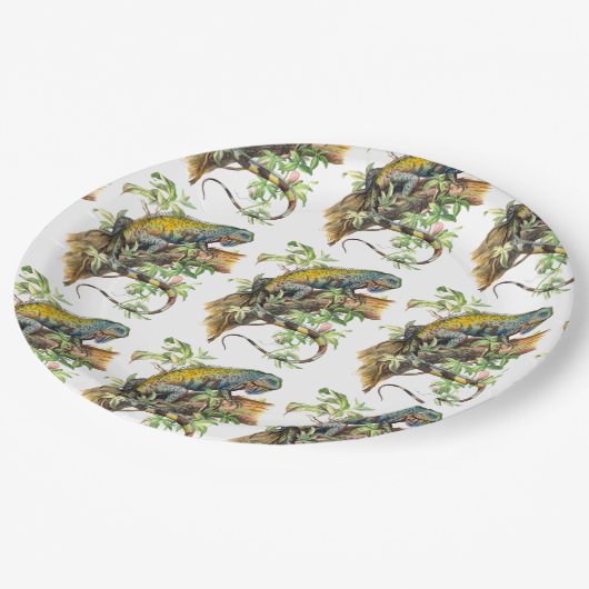 Assiettes En Carton iguane vert (Angle)