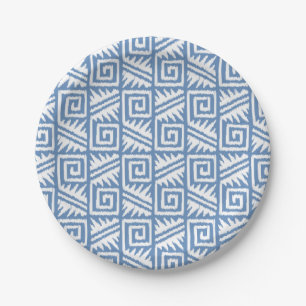 Assiettes En Carton Ikat Aztec Motif - Ciel bleu et blanc