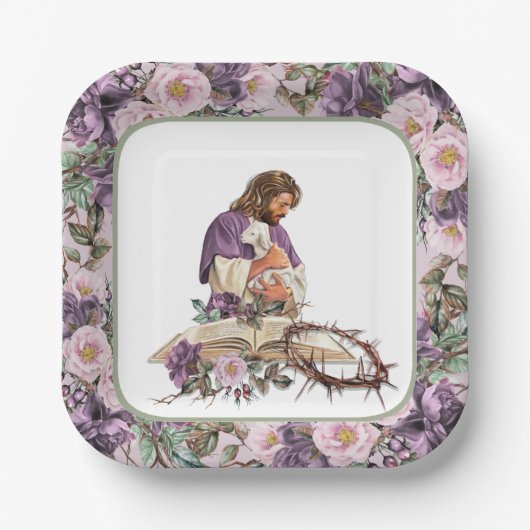 Assiettes En Carton Il est ressuscité Croix florale avec Plaques de pa (Recto)