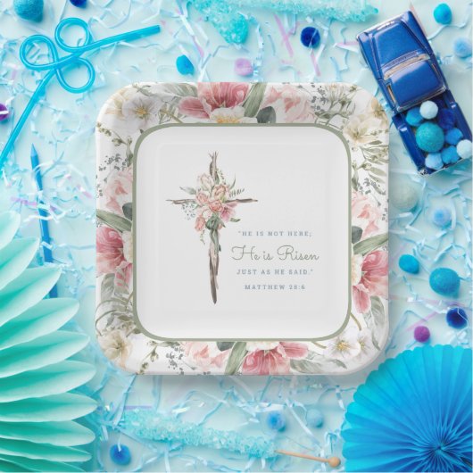 Assiettes En Carton Il est ressuscité Spring Floral Cross Papier Plaqu (Fête)