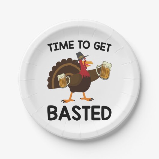 Assiettes En Carton Il Est Temps D'Obtenir Basé Drôle Bière Turquie Th (Devant)