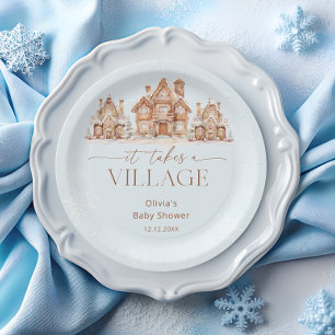 Assiettes En Carton Il faut un Baby shower Village Winter Boy