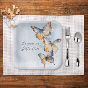 Assiettes En Carton Il Me Donne Des Papillons Bleu Fête des mariées Mo