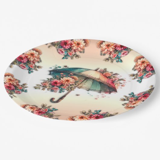 Assiettes En Carton Il pleut un beau Mariage floral (Angle)