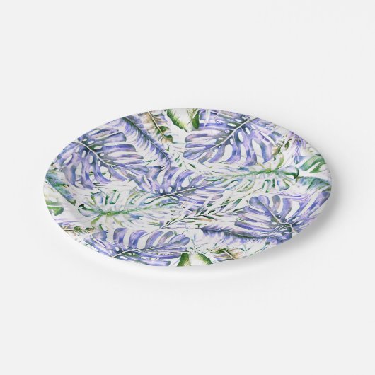 Assiettes En Carton Île Purple Lilac Tropical Palm Feuille Mariage (Angle)