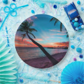 Assiettes En Carton Île tropicale de paradis de plage sablonneuse de (Fête)