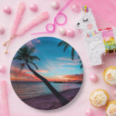 Assiettes En Carton Île tropicale de paradis de plage sablonneuse de (Fête)