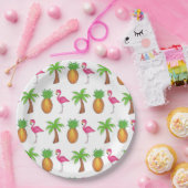 Assiettes En Carton Ile tropicale Palm Tree Ananas Flamant rose rose (Fête)