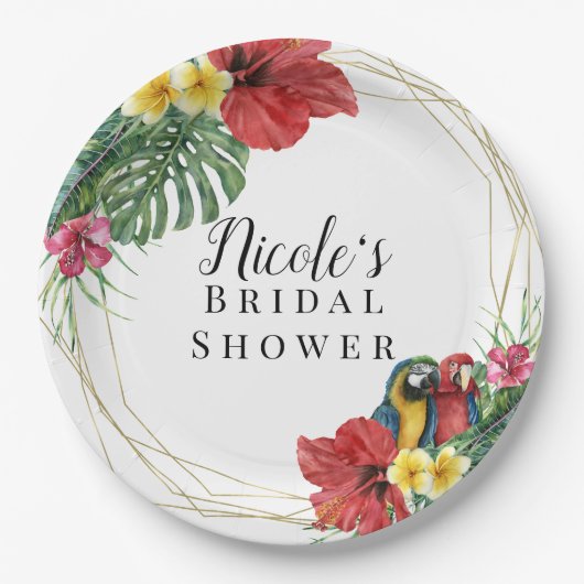 Assiettes En Carton Ile tropicale Paradise Oiseaux Floral Botanique (Devant)