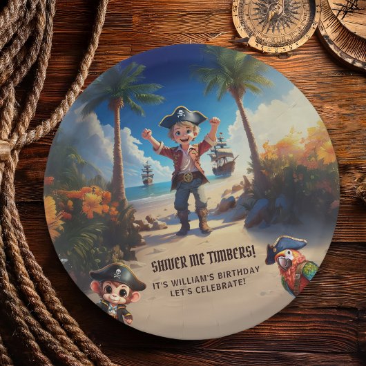 Assiettes En Carton Île tropicale Pirate Boy fête d'anniversaire