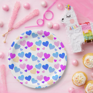 Assiettes En Carton illusima Arc-en-ciel Bleu, Rose, Cœurs Violets Fêt