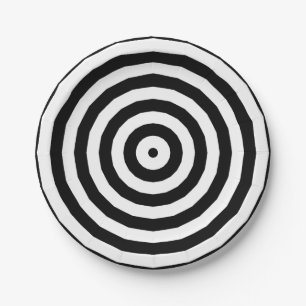 Assiettes En Carton Illusion d'optique de cercles concentriques noir e