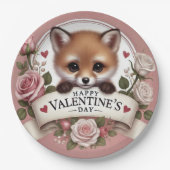 Assiettes En Carton Illustration adorable de Fox avec Rose (Devant)
