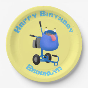 Assiettes En Carton Illustration amusante du mélangeur de ciment bleu