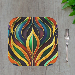 Assiettes En Carton Illustration Art déco couleur or rétro