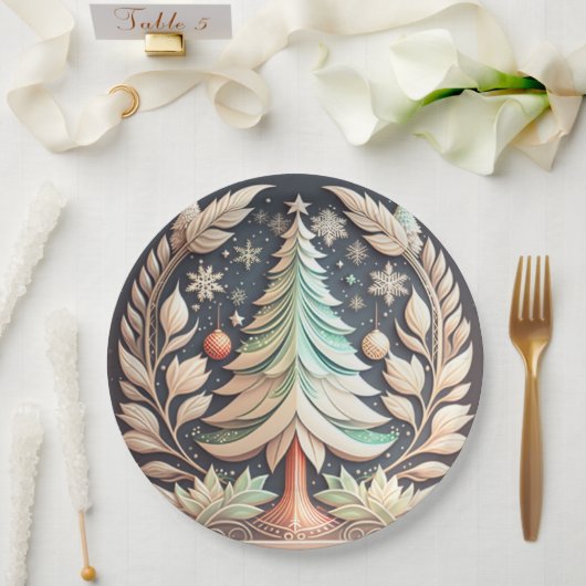 Assiettes En Carton Illustration Boho Green Christmas Tree (Mariage)