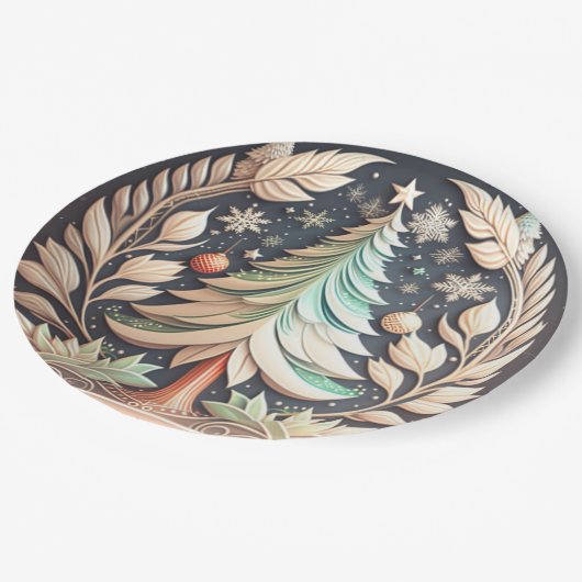 Assiettes En Carton Illustration Boho Green Christmas Tree (Angle)