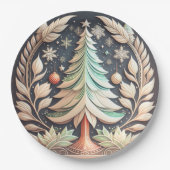 Assiettes En Carton Illustration Boho Green Christmas Tree (Devant)