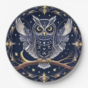 Assiettes En Carton Illustration complexe de hibou nocturne