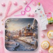 Assiettes En Carton Illustration Cosy Village à Noël (Fête)
