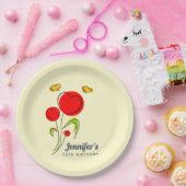 Assiettes En Carton Illustration d'anniversaire des fleurs du coeur ro (Fête)