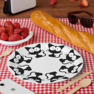 Assiettes En Carton Illustration de chat noir mignon pour fête