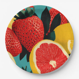 Assiettes En Carton Illustration de collage de fruits d'art pop
