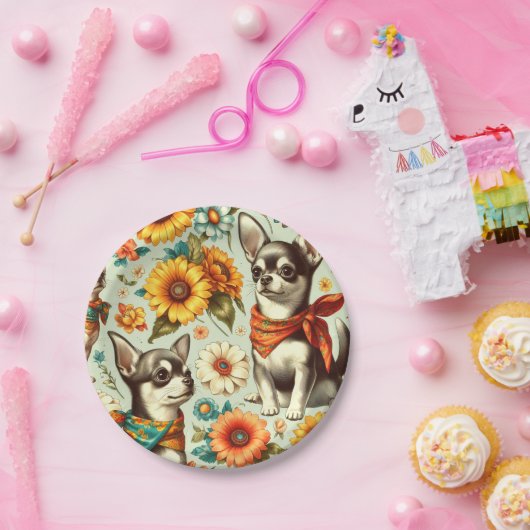 Assiettes En Carton Illustration de Cute Retro Chihuahua (Fête)