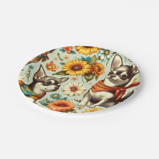 Assiettes En Carton Illustration de Cute Retro Chihuahua (Angle)