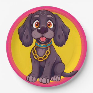 Assiettes En Carton Illustration de dessin animé de chien heureux