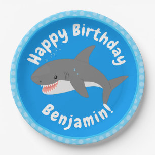 Assiettes En Carton Illustration de dessin animé de grand requin blanc