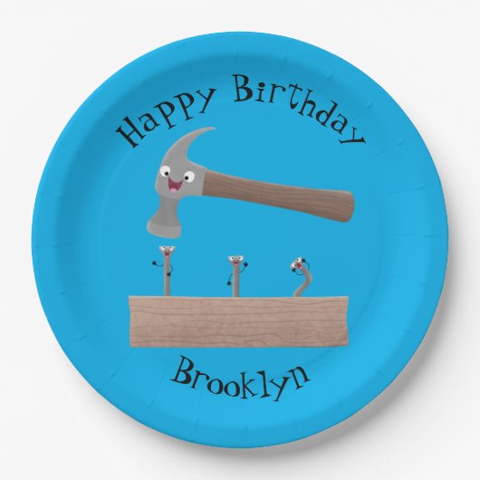 Assiettes En Carton Illustration de dessin mignon, marteau et ongles (Devant)