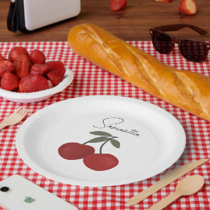 Assiettes En Carton Illustration de deux cerises rouges Art de fruit