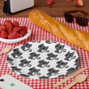 Assiettes En Carton Illustration de fête avec un chat noir mignon