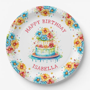 Assiettes En Carton Illustration de gâteau d'anniversaire Whimsical pe