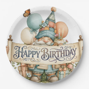 Assiettes En Carton Illustration de gnome d'anniversaire avec ballons