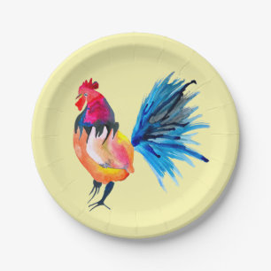 Assiettes En Carton Illustration de l'aquarelle colorée du coq