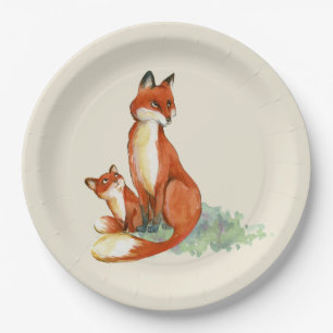 Assiettes En Carton Illustration de l'aquarelle Momma Fox et Baby
