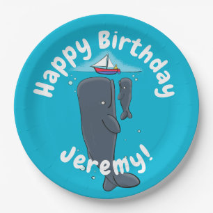 Assiettes En Carton Illustration de mignons baleines et voiliers