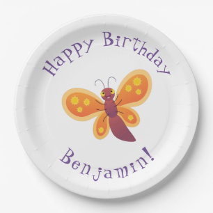 Assiettes En Carton Illustration de papillon orange heureux et mignon