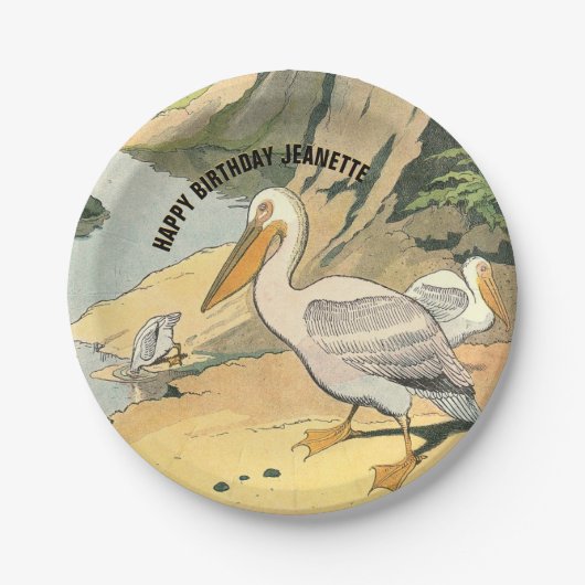 Assiettes En Carton Illustration de plage Pelican Anniversaire (Devant)